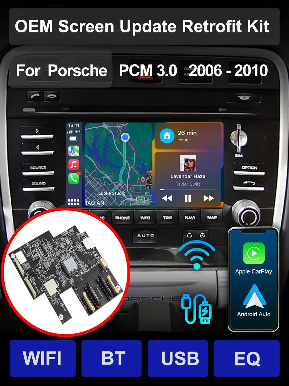 Screen Update wireless CarPlay AndroidAuto Retrofit Kit for Porsche 911 Cayenne 718 Panamera Macan with PCM 3.0 3.1 4.0 System