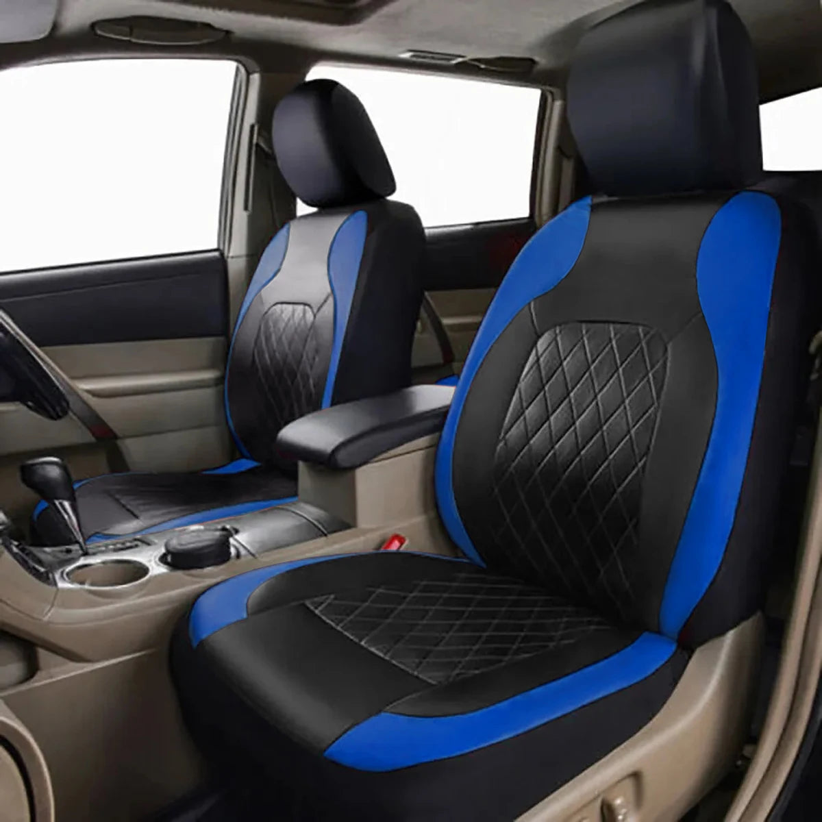 All-Season Quilted PU Leather Car Seat Cover, Waterproof Set