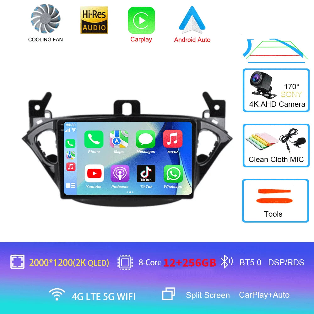 Carplay 2 Din Android 16 Car Radio Audio Multimedia For Opel Corsa E 2014 2015 - 2019 GPS Navigation Auto Stereo Monitor BT WIFI