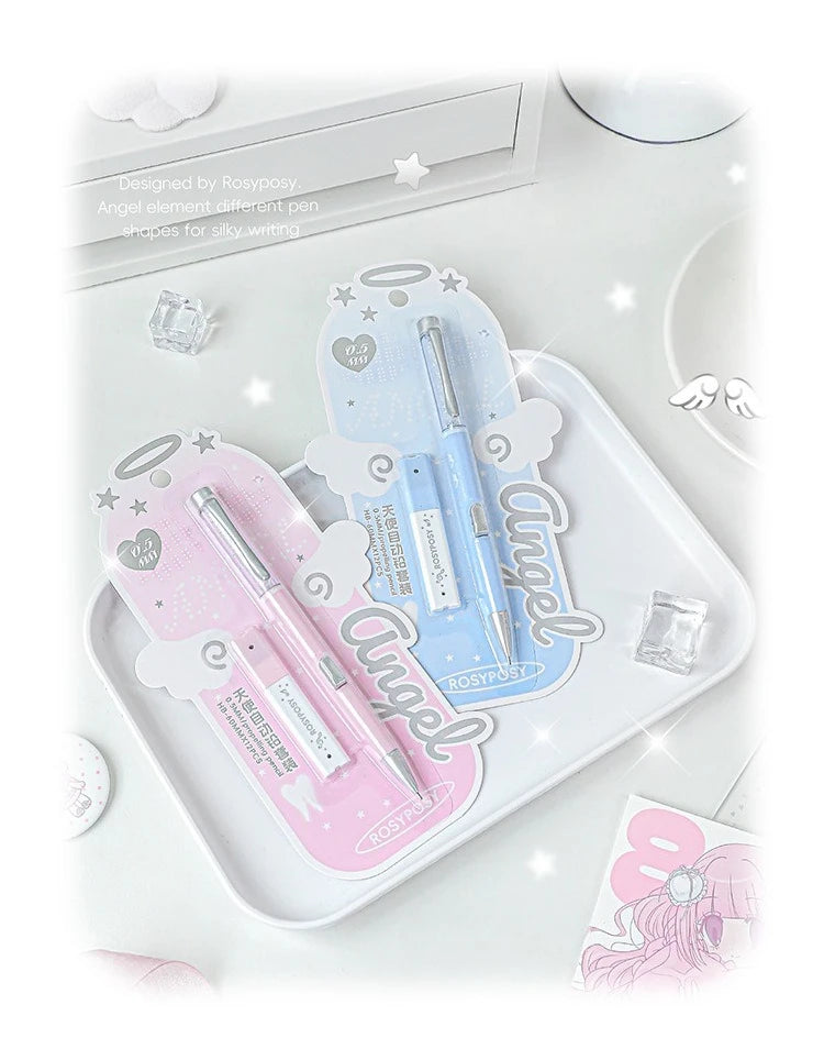 Angel Automatic Pencil Set 0.5HB Glitter Crystal Mechanical Pencil Push Button Cute Student Writing Tools Kawaii School Supplies