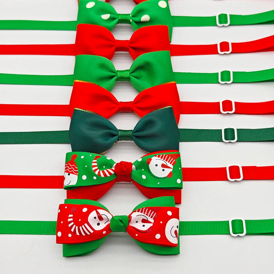 10pcs Adjustable Christmas Bow Ties for Dogs & Cats