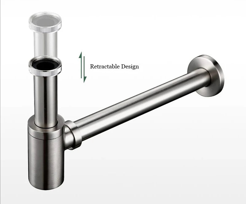 Wash Basin Bottle Plumbing P-Trap Bathroom Sink Siphon Drain Sewer Pipe Kit Luxury Matt Black High Quality Brass Body