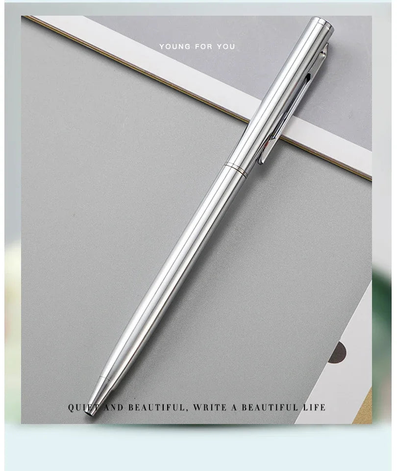 20-200 Pens New Slim Metal Ballpoint Pens Rose Gold Custom Logo Advertising Lettering Engraved Name School Office Supplies Gifts