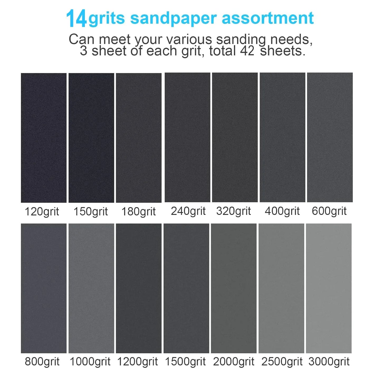42Pcs Dry Wet Sandpaper Set, 120-3000 Grits, 9×3.6 Inch for Car Polishing, Wood Furniture Finishing & Woodworking Carving