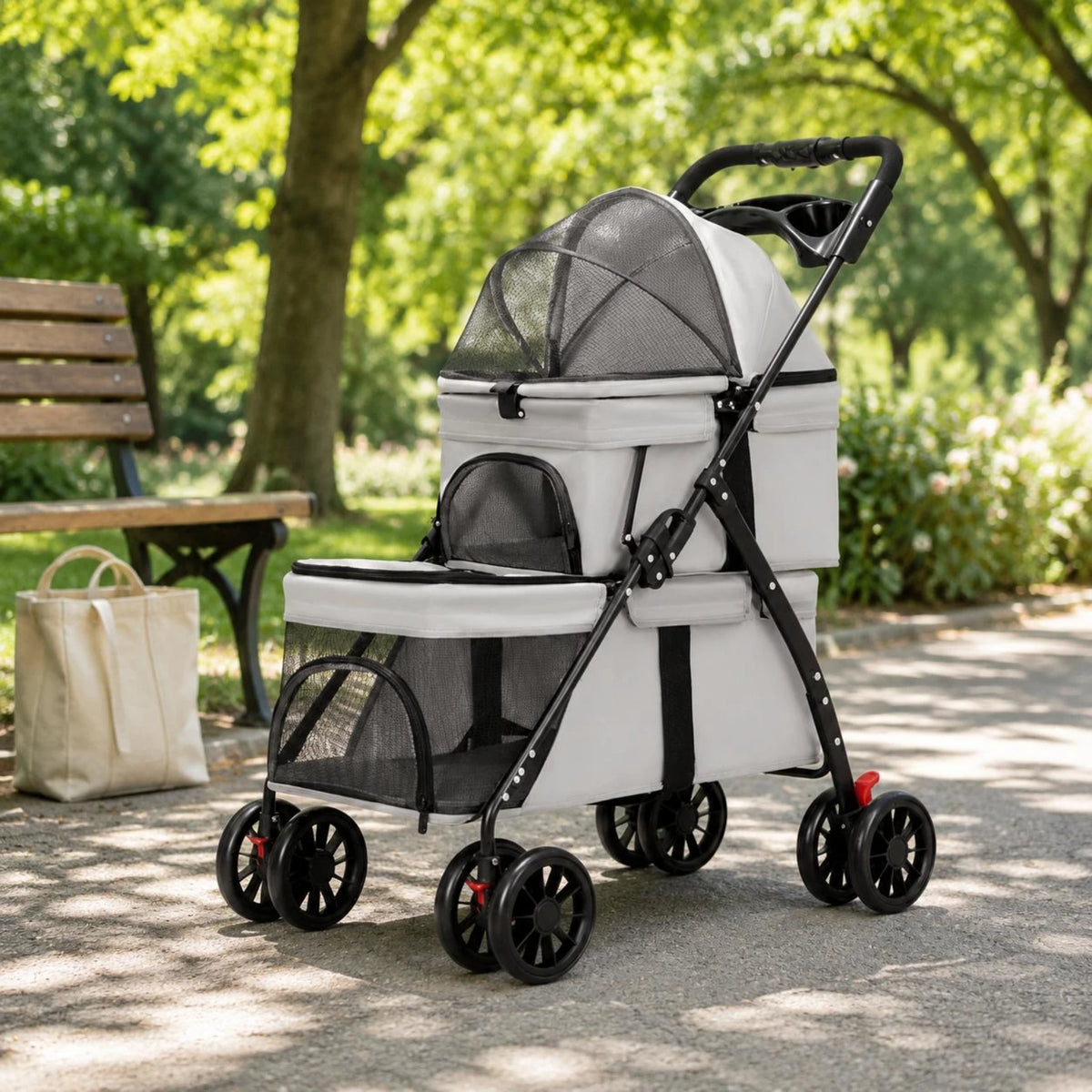 Double-Deck Pet Stroller - Breathable Mesh Travel Cart – photo 3