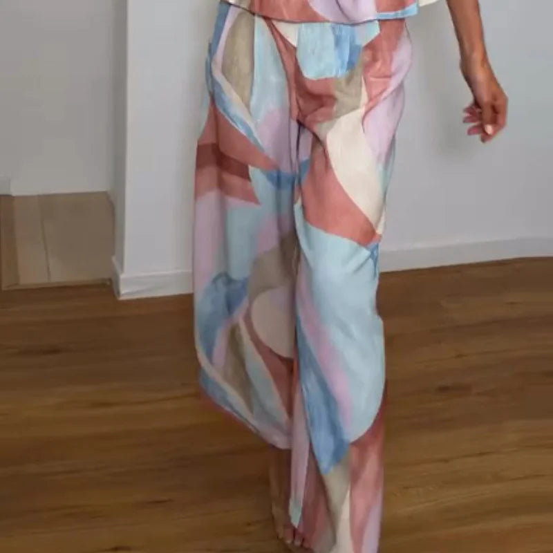 Pastel Cami & Wide-Leg Pants Set — Ruffle 2-Piece Outfit