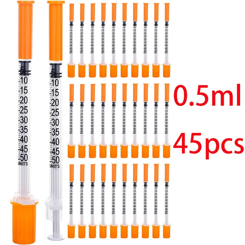 45-Pack of 0.5/1ml Disposable Veterinary Syringes with Needles for Pets and Farm Animals