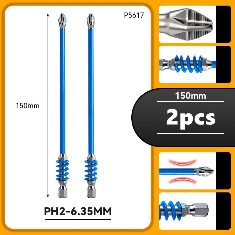 Spring Screwdriver Bits Magnetic PH2 Driver Screw Anti-slip 60/90/110mm 1/4'' Hex Shank Drill Head Electric Repair Tool