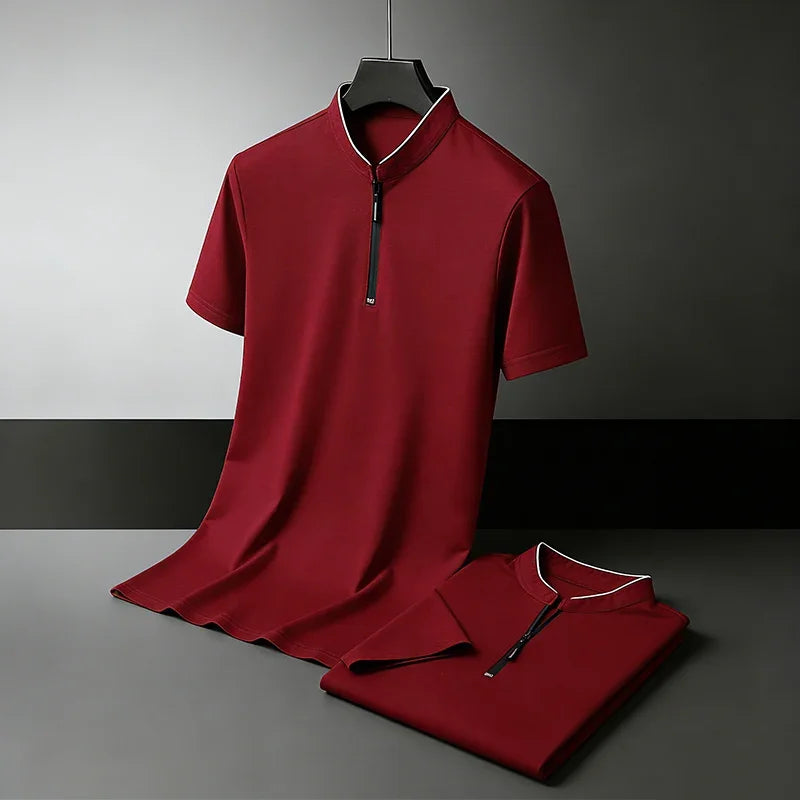 Men's Half-Zip Polo Shirt - Stand Collar Slim Fit, Business & Casual