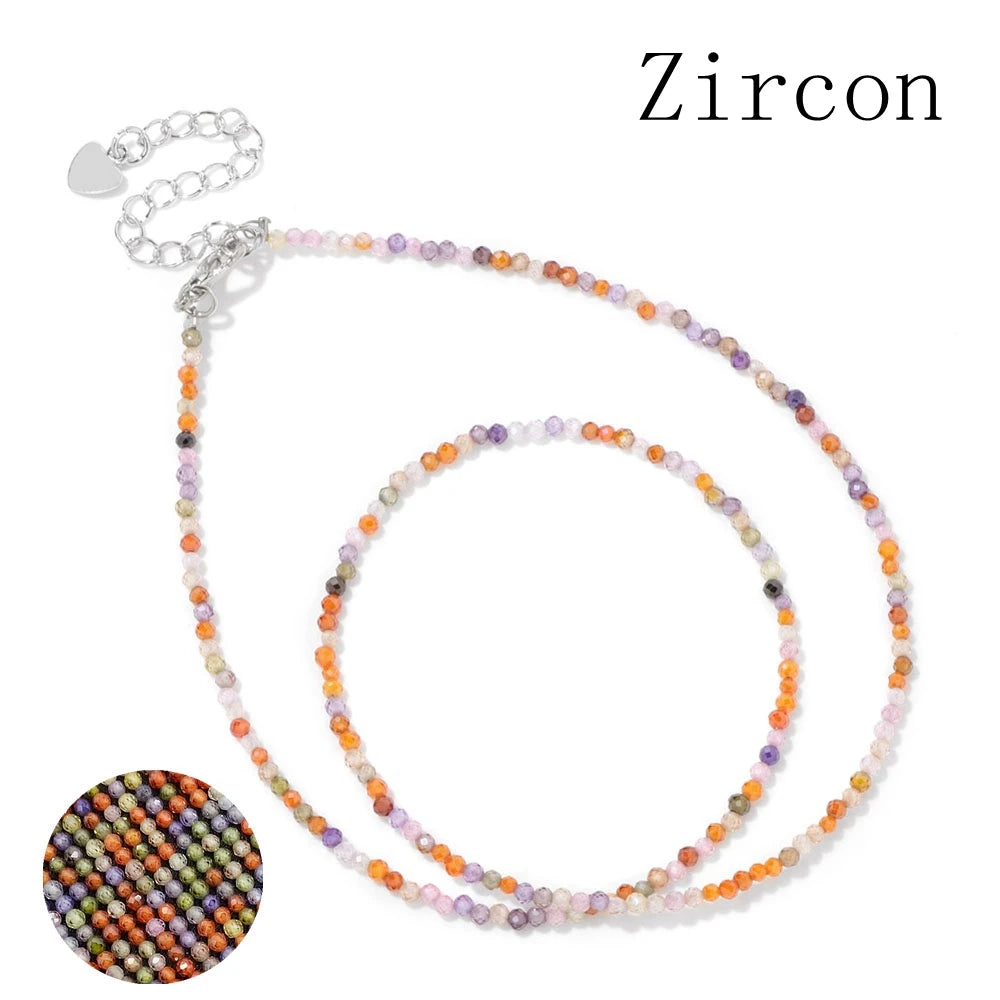 Mini Gem Stone Beaded Necklace 2mm Faceted Natural Agat Quartz Female Fashion Party Choker for Women Girl Jewelry Gift Wholesale