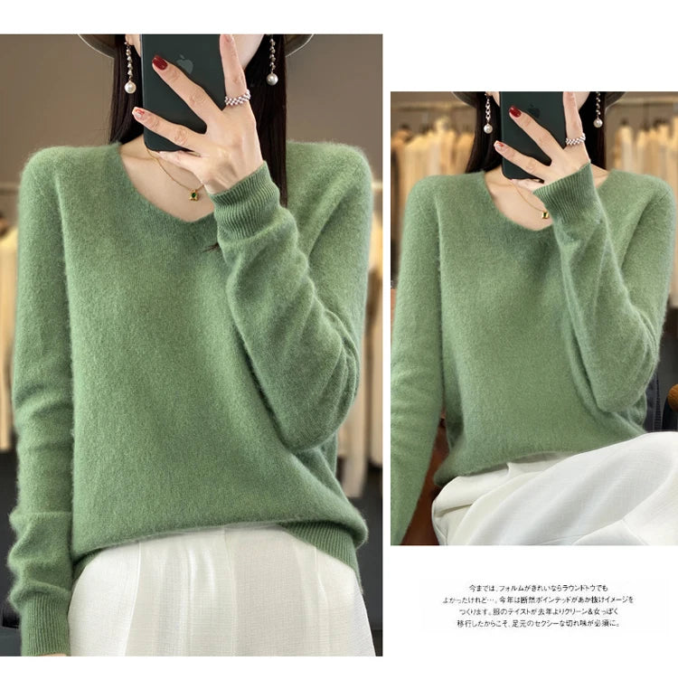 Women's Merino Wool V-Neck Sweater