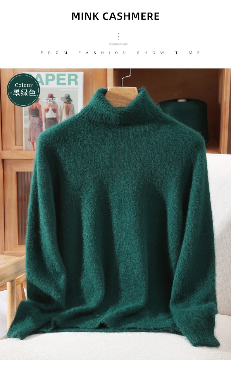 Women's High Collar Knit Sweater, Thick Pullover