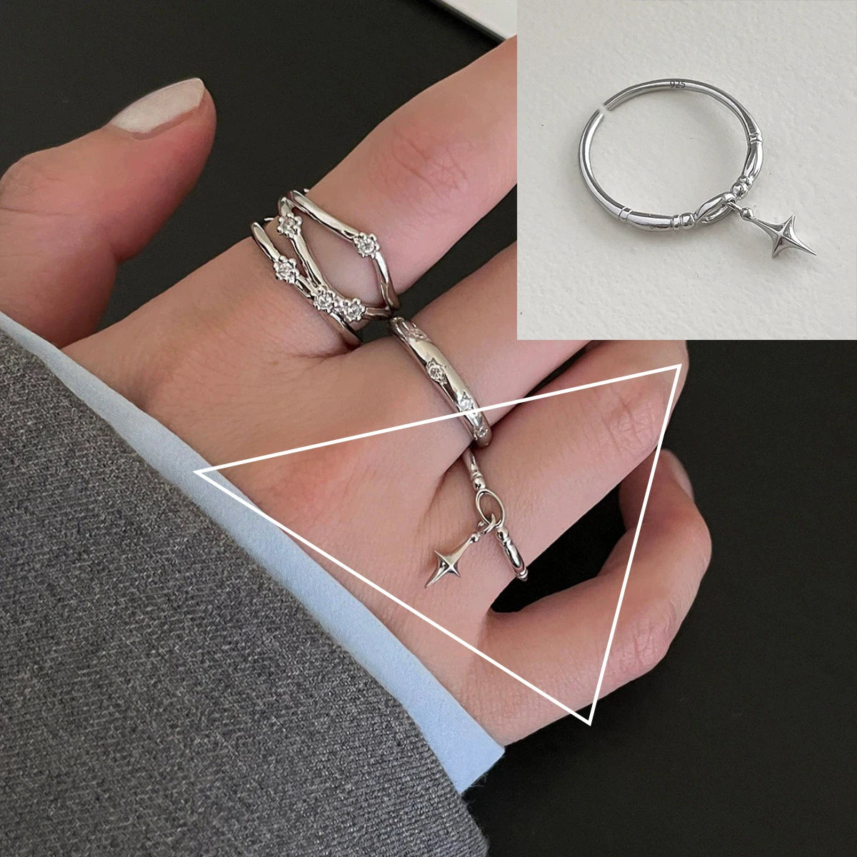 VENTFILLE 925 Sterling Silver Flower Lace Ring Korean Fashion Opening Inlaid CZ Adjustable Rings Valentine's Day Gift