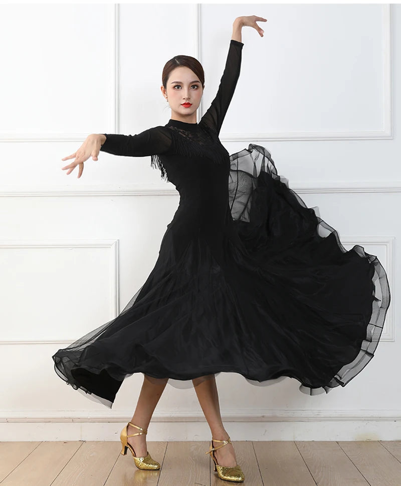 Women's simple black standard ballroom dance dress