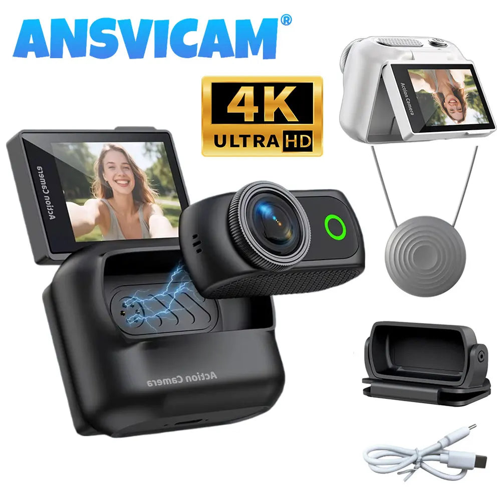 ANSVICAM 4K POV Camera — Magnetic Anti-Shake Vlog Cam with Case