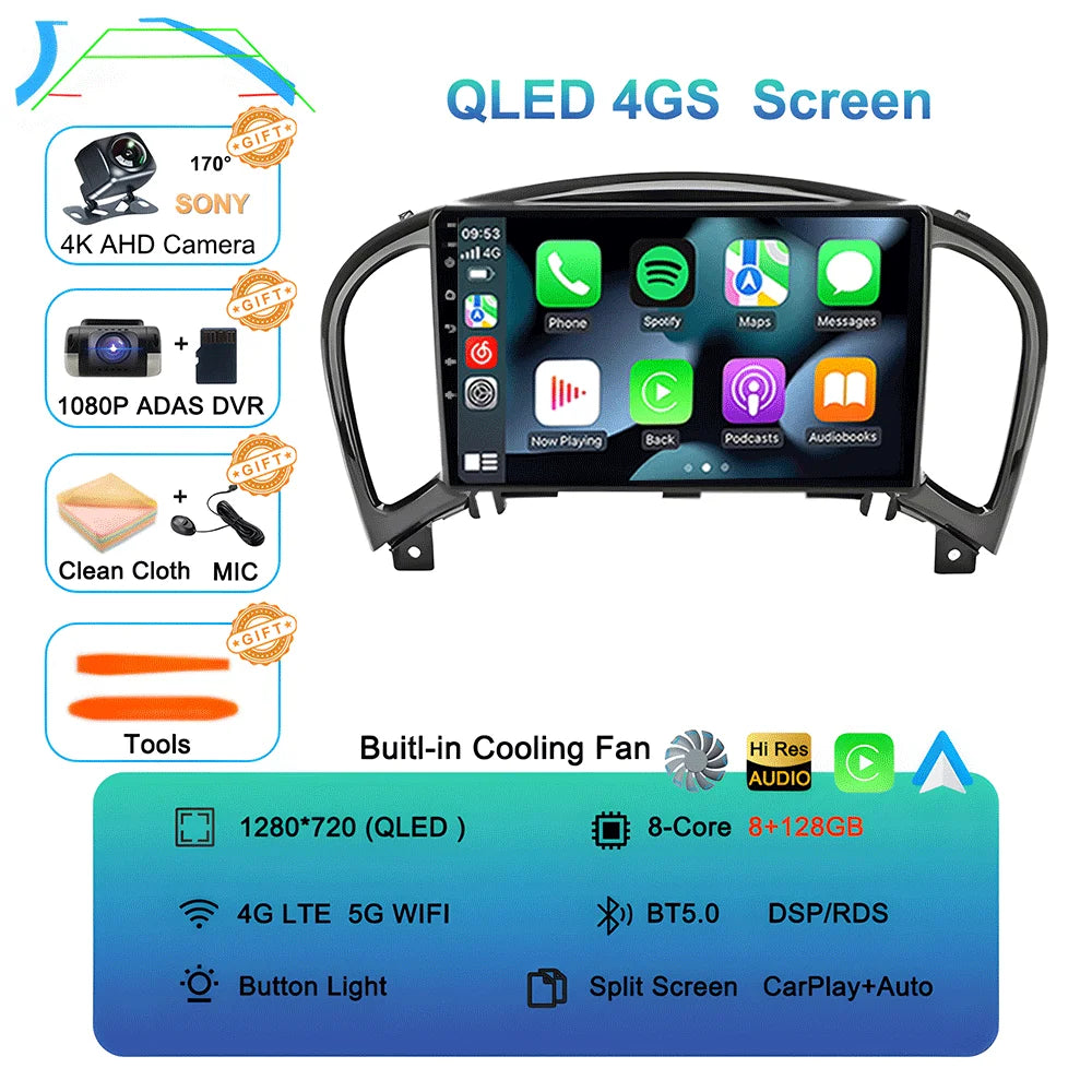 Android 16 Video Player Carplay Auto For Nissan Juke YF15 2010 - 2014 Multimedia Car Radio WIFi+4G DSP 2 DIN Touch Screen