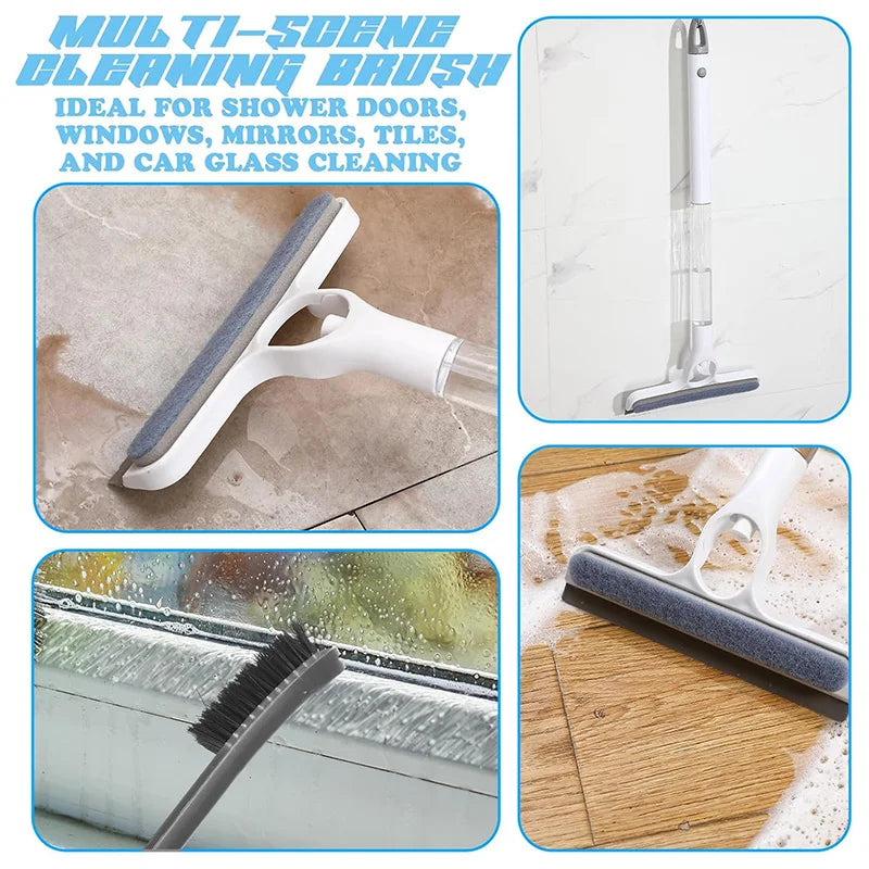 White  Glass Cleaner with Built-in Sprayer Double-Sided Window Wiper Squeegee Tool