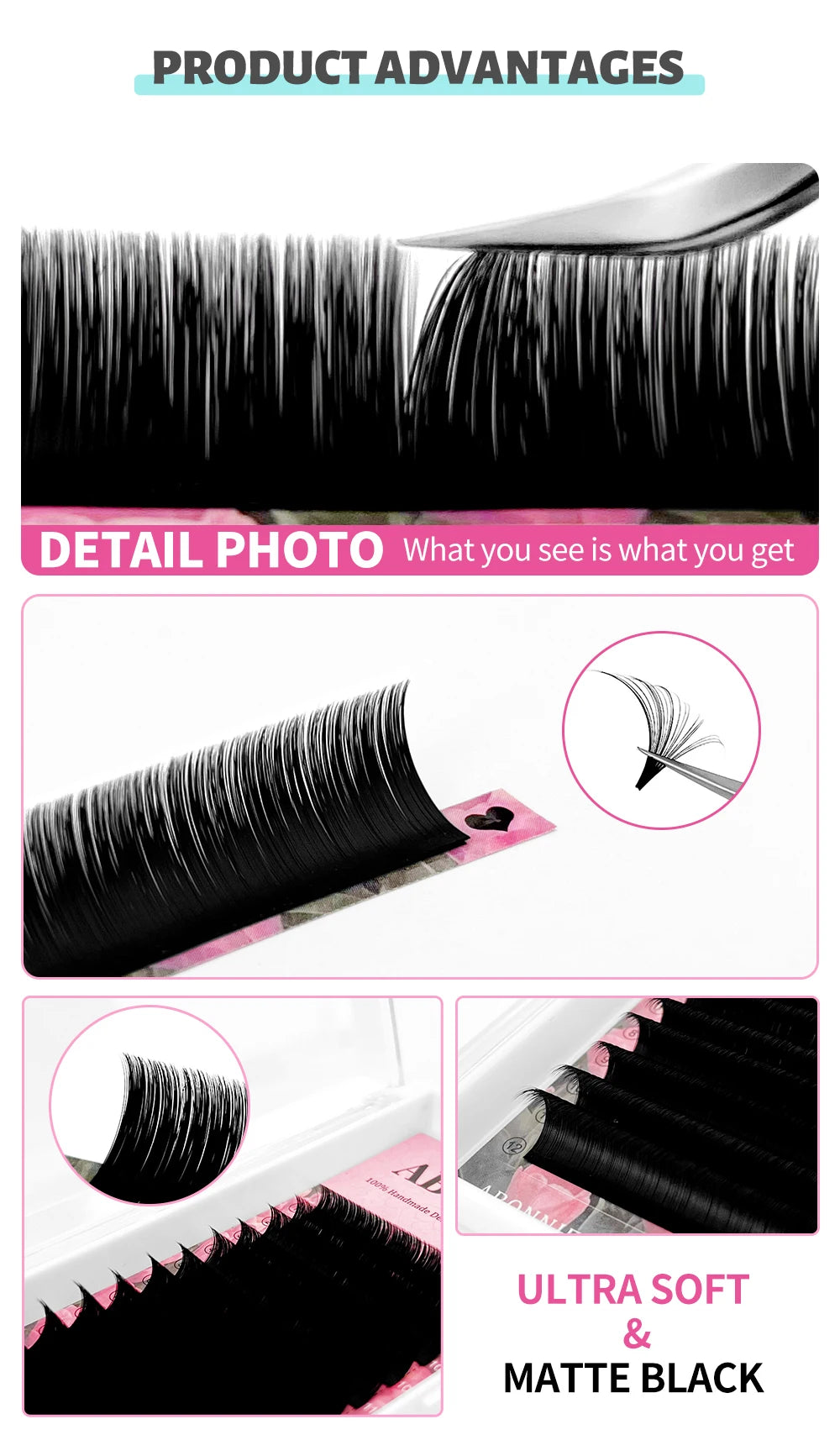 ABONNIE Matte Black Easy Fan Lashes Cashmere Blooming Eyelash Extensions Self-Making Fans Mega Volume Eyelash