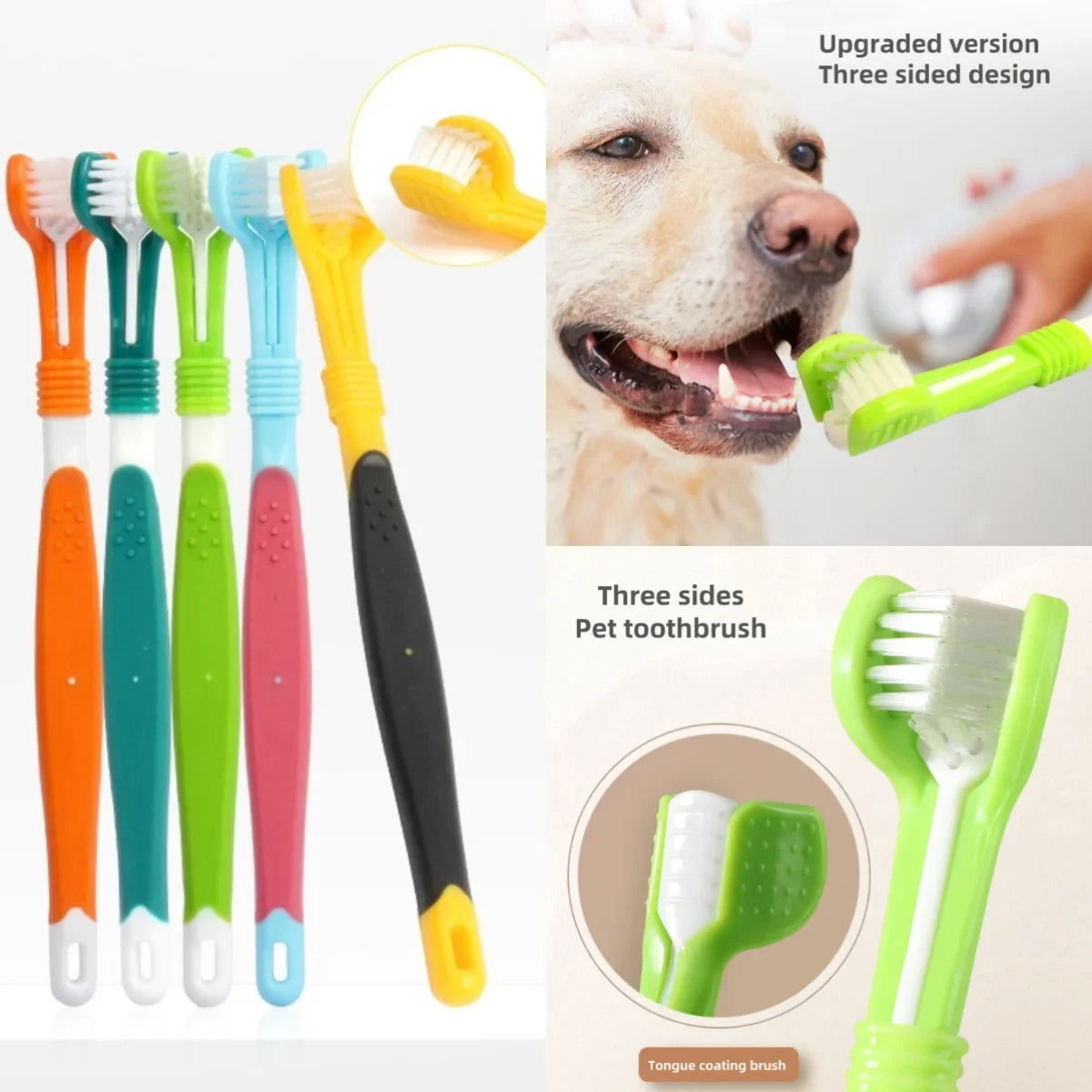 3-Head Soft Pet Toothbrush - Easy-Grip for Small Breeds