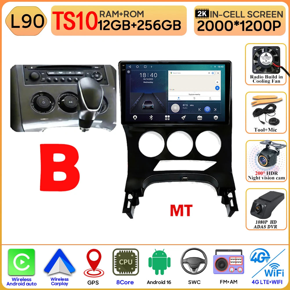 Carplay Android 16 For Peugeot 3008 5008 AT MT 2009 2012 -2016 Screen Video Car Radio GPS Navigation Car Monitor DVD DSP Stereo