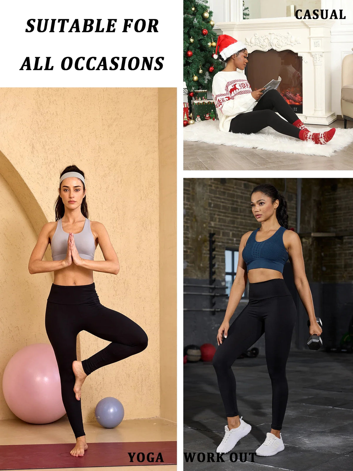 Women's Fleece Lined High Waist Yoga Leggings - Thick Workout Tights - photo 3