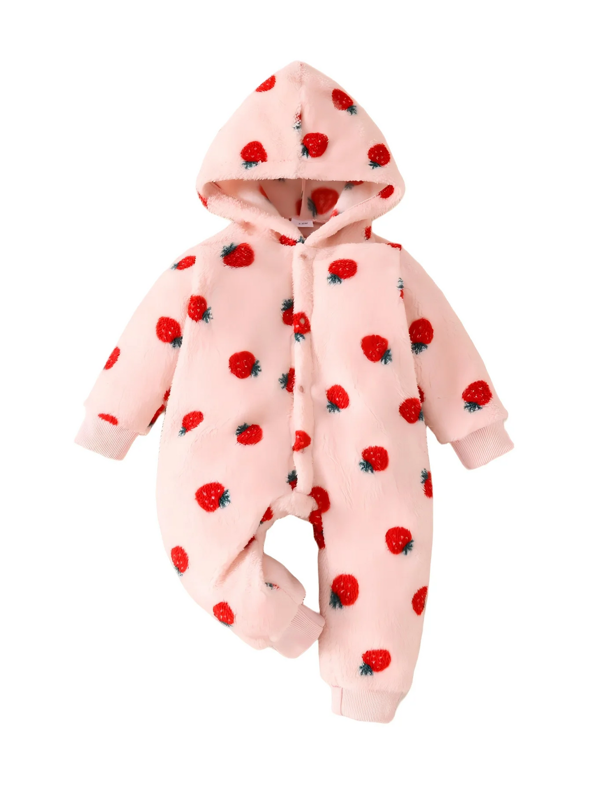 Baby Girl Strawberry Print Hooded Romper - Plush Winter Jumpsuit - photo 7