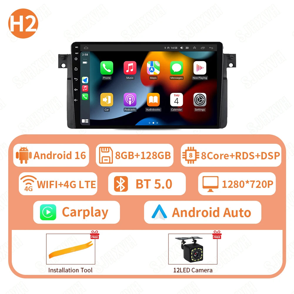 9" Android Car Stereo for BMW E46 318 320 325 330 335 & M3 (1998–2006) — Wireless CarPlay, Android Auto, GPS
