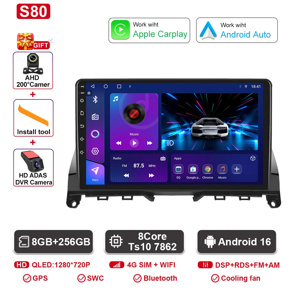 Android  For Mercedes Benz C Class 3 C220 C180 W204 S204 2006 - 2011 Car Auto Carplay Radio Multimedia Screen GPS Navigation  BT