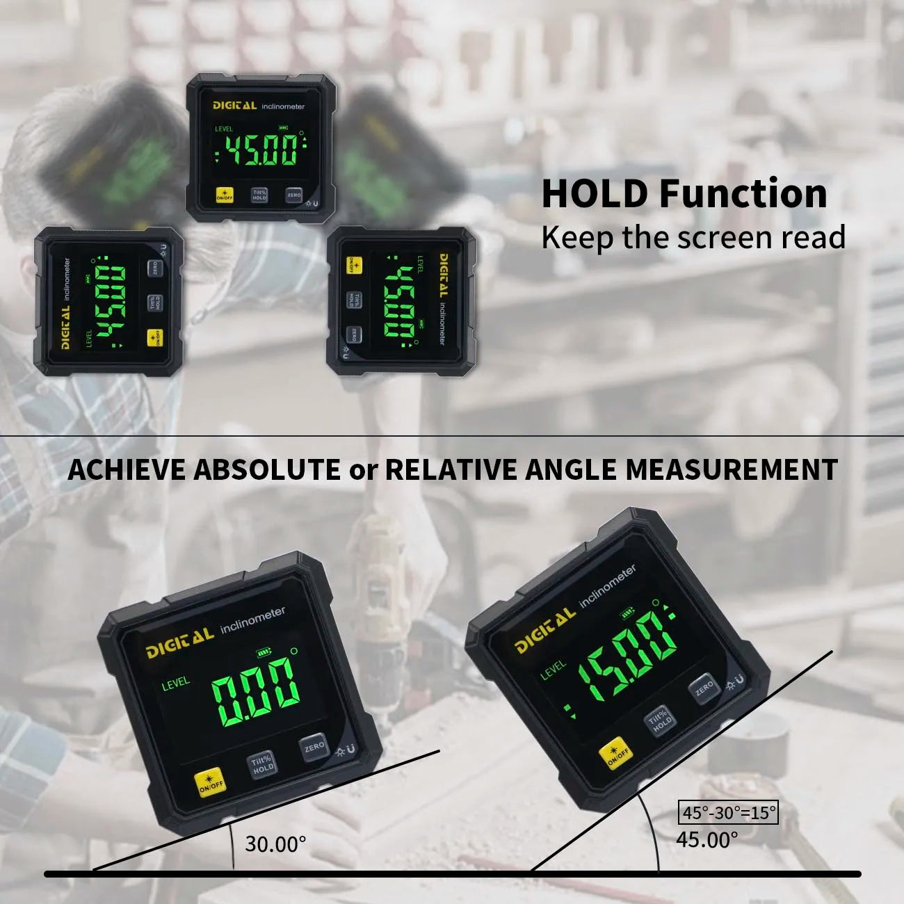 SHAHE Rechargeable Digital Angle Finder with Dual Laser- 4-Side Magnetic Inclinometer Woodworking Measuring Tool Level Box