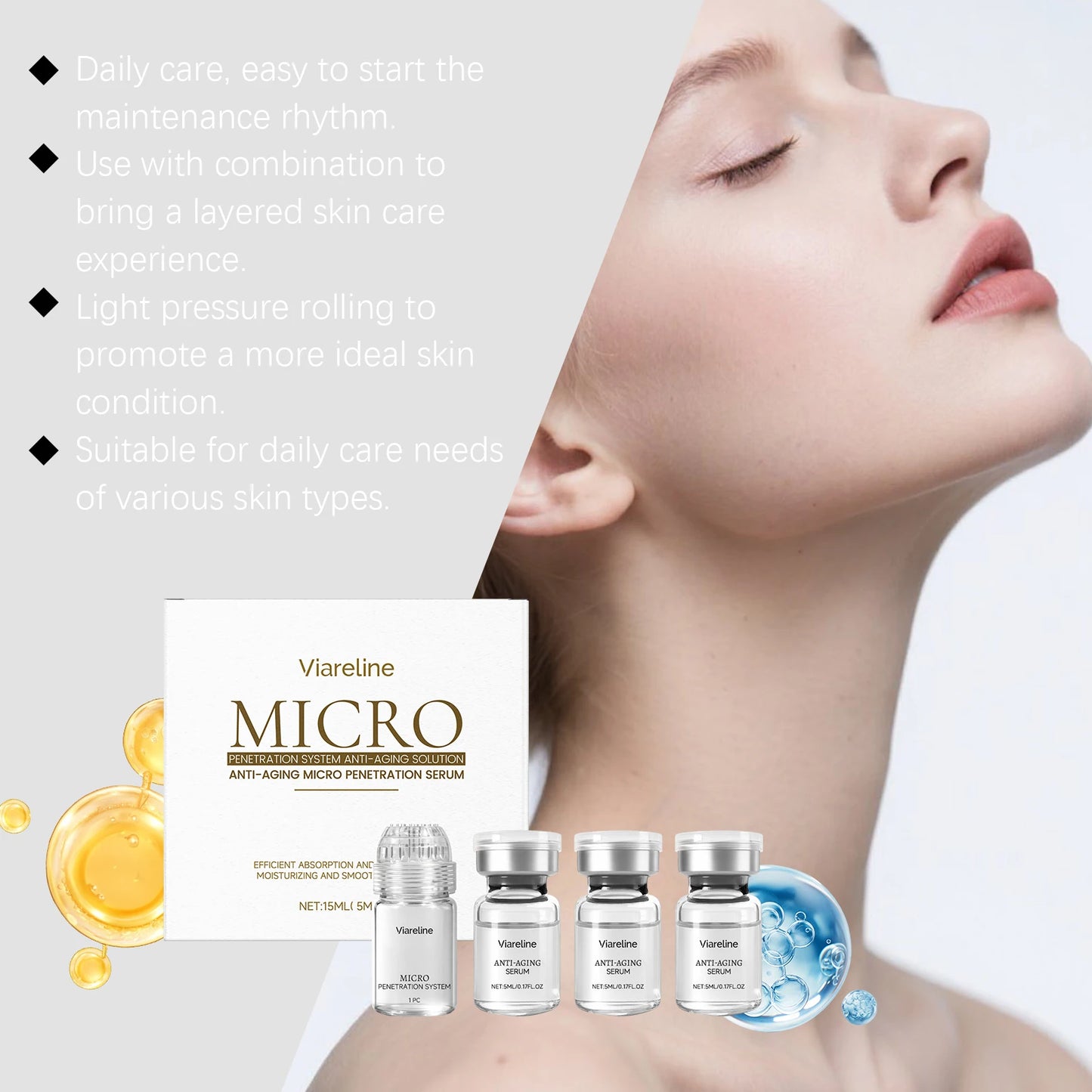 Hexapeptide Collagen Microneedle Serum Set Hydrating Facial Roller Beauty Device Pro Home Beauty Care Kit Glowing Skincare