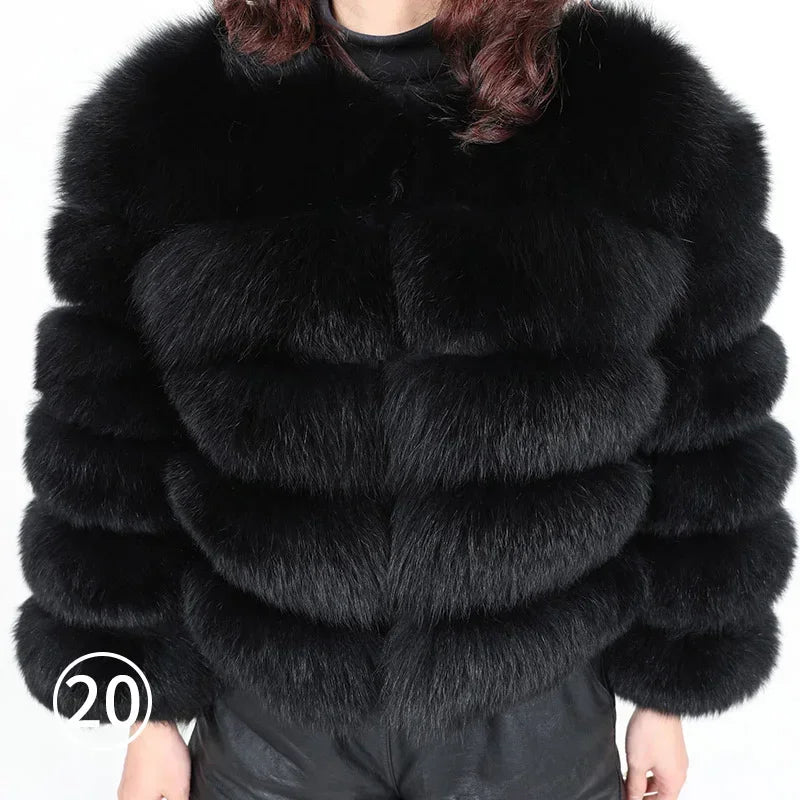Women's Fox Fur Coat with Detachable Sleeves