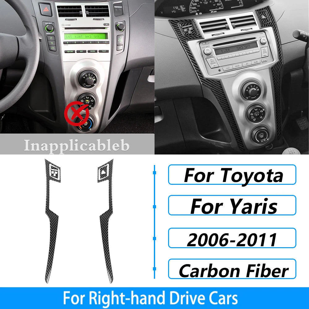 For Toyota Yaris 2006-2011 Carbon Fiber Central Control AC CD Air Outlet Gear Shift Panel Cover Trim Set Car Accessories Sticker