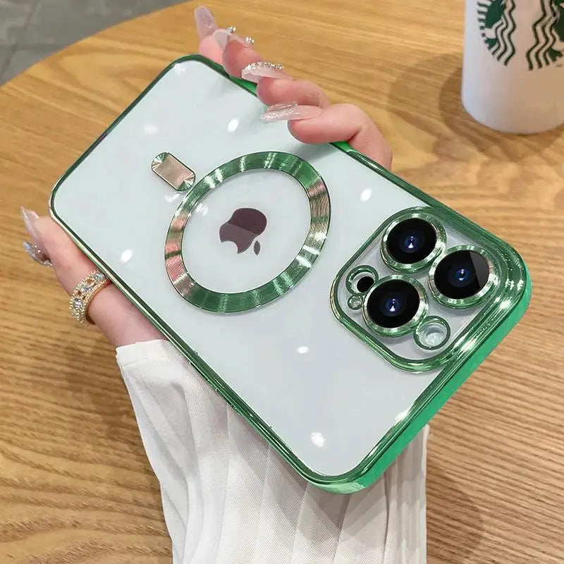 Magnetic Plating Phone Case Compatible with iPhone 11 to 16 Pro Max - Camera Lens Protector, MagSafe Wireless Charging Cover