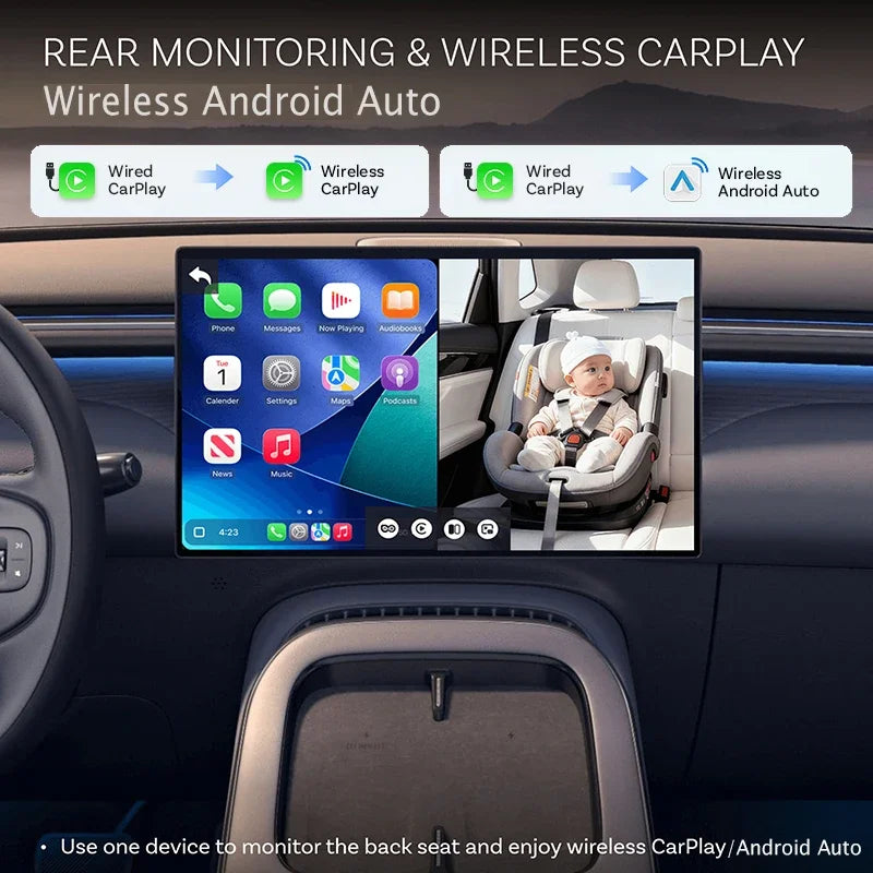 Ottocast Cabin Care Wireless CarPlay Adapter Baby Car Camera 1080P HD 150° Wide-angle Night Vision Backseat Monitor for 98% Car