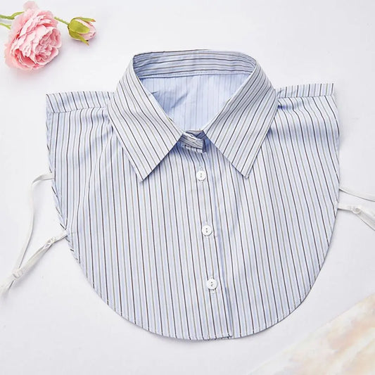 Fashion Cotton Stripes Fake Collar Vintage Classic Front Tie Casual Detachable False Blouse Collar for Women
