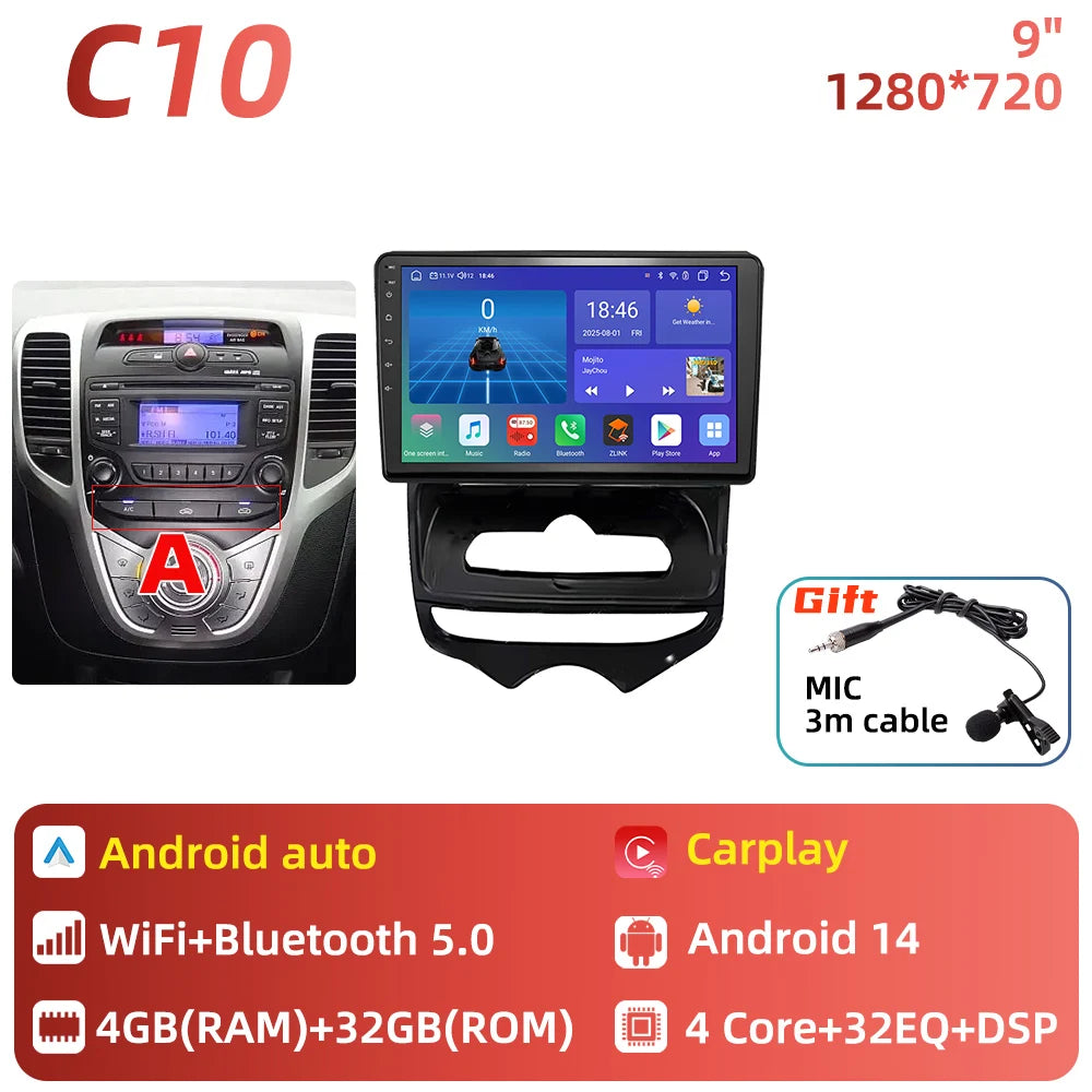 Car Stereo with Apple CarPlay & Android Auto, Compatible with Hyundai ix20 (2010-2023)