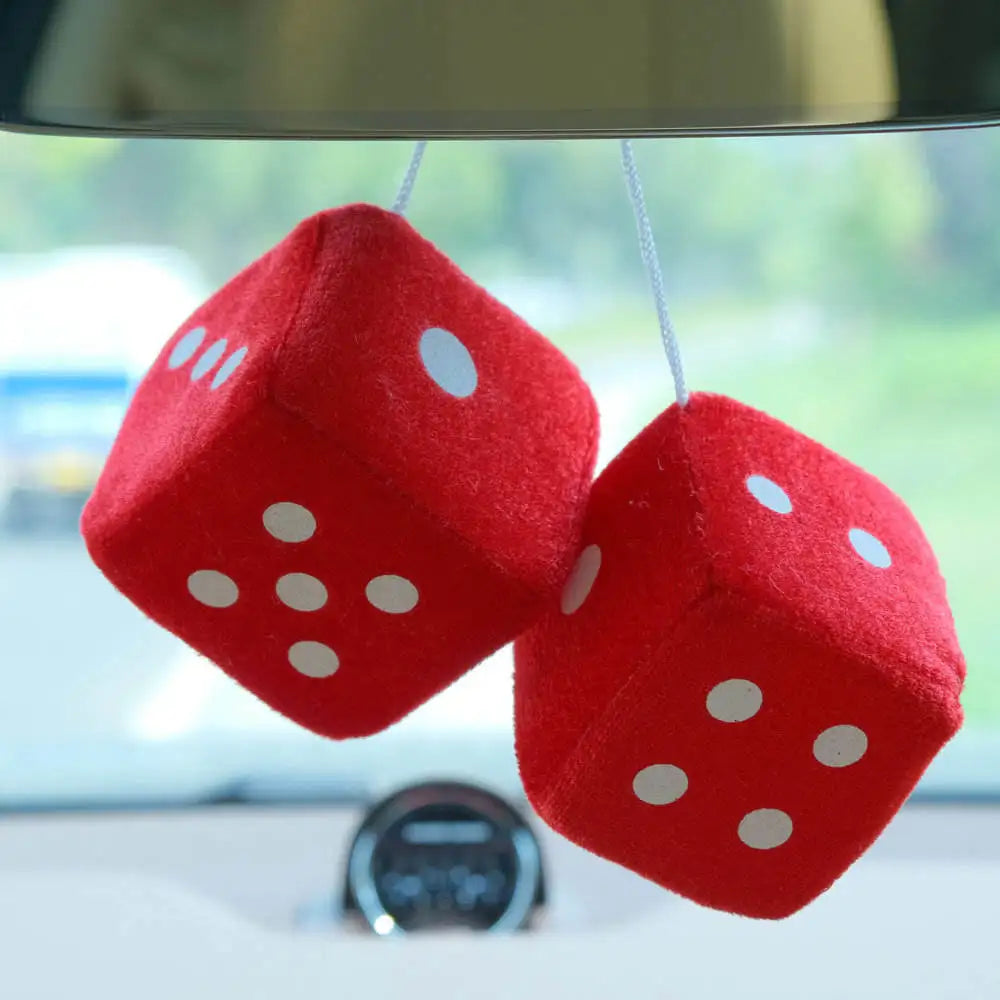 1 Pair 7cm Fuzzy Plush Dice Heart Shape Decor for Car Rearview Mirror, Retro Square Decoration Dice for Car Hanging Accessories