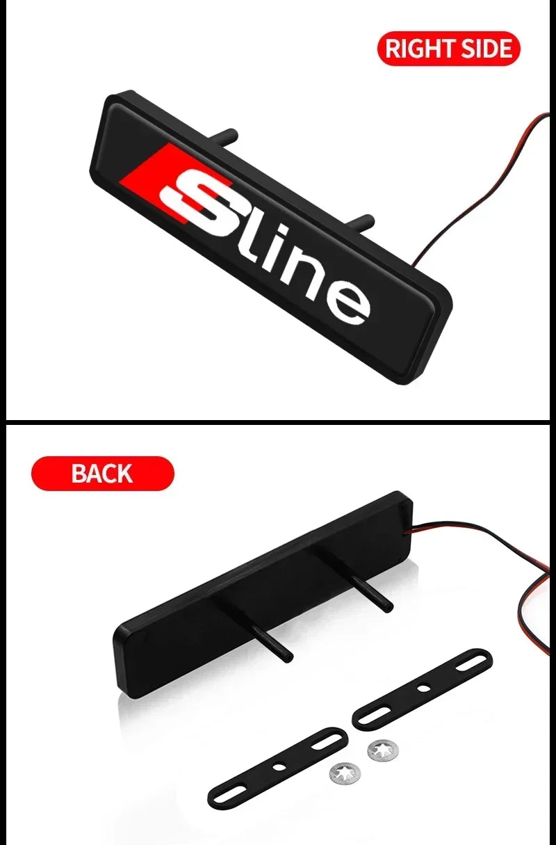Front Grille Decoration Badge Car Head Grill Emblem LED Light Audi Sline A6 Q3 A3 B5 B6 B7 B8 B9 Q7 8P 8V 8L A5 A4 C6 Car sticke