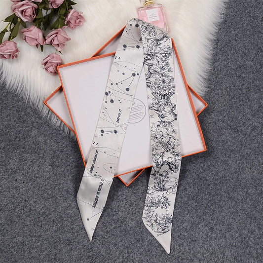 Tarot Constellation Silk Scarf for Women - Skinny Twill Neckerchief