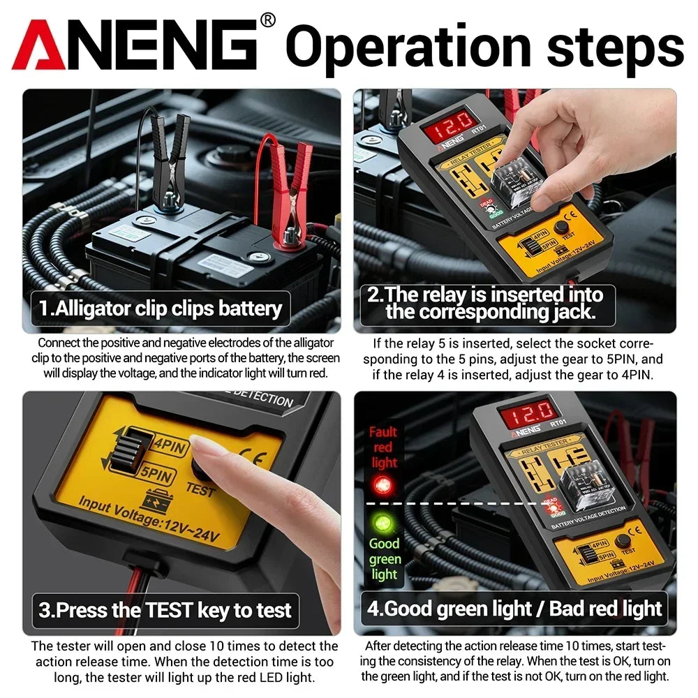 Car Relay Tester Voltage Tester ANENG RT01 Universal 11-25V Automotive Car Battery Check LED Indicator Light Relay Diagnostic
