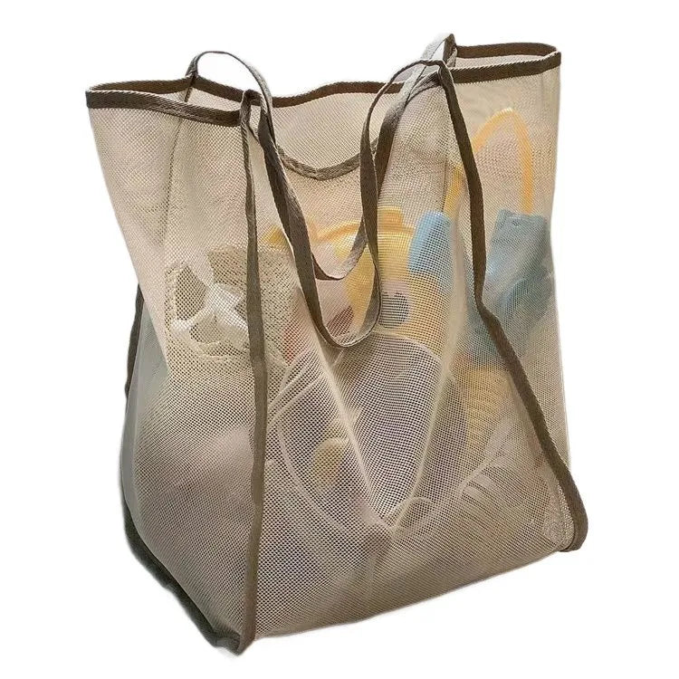 New transparent mesh shoulder bag, stylish and lightweight, with ample capacity, versatile for shopping, beach bag.
