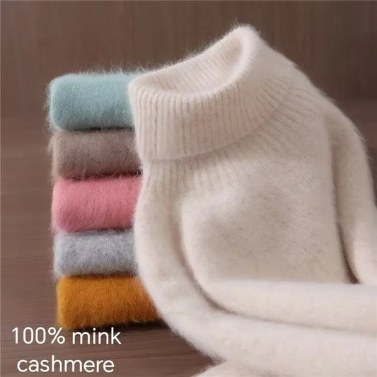 Women's High Collar Knit Sweater, Thick Pullover