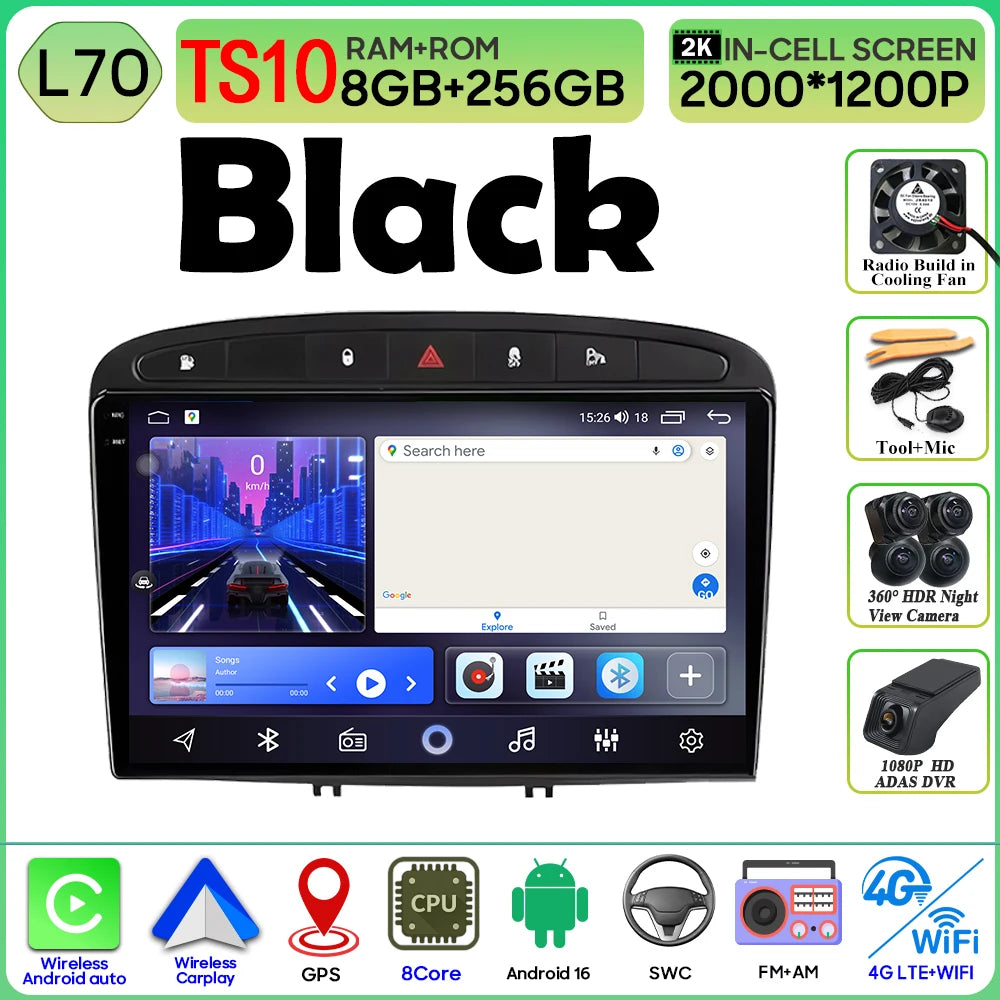 Android 16 Car Radio Player For Peugeot 408 1 2012 - 2020 For Peugeot 308 1 T7 2007 - 2015 Wireless Android Auto Touch Screen 4G