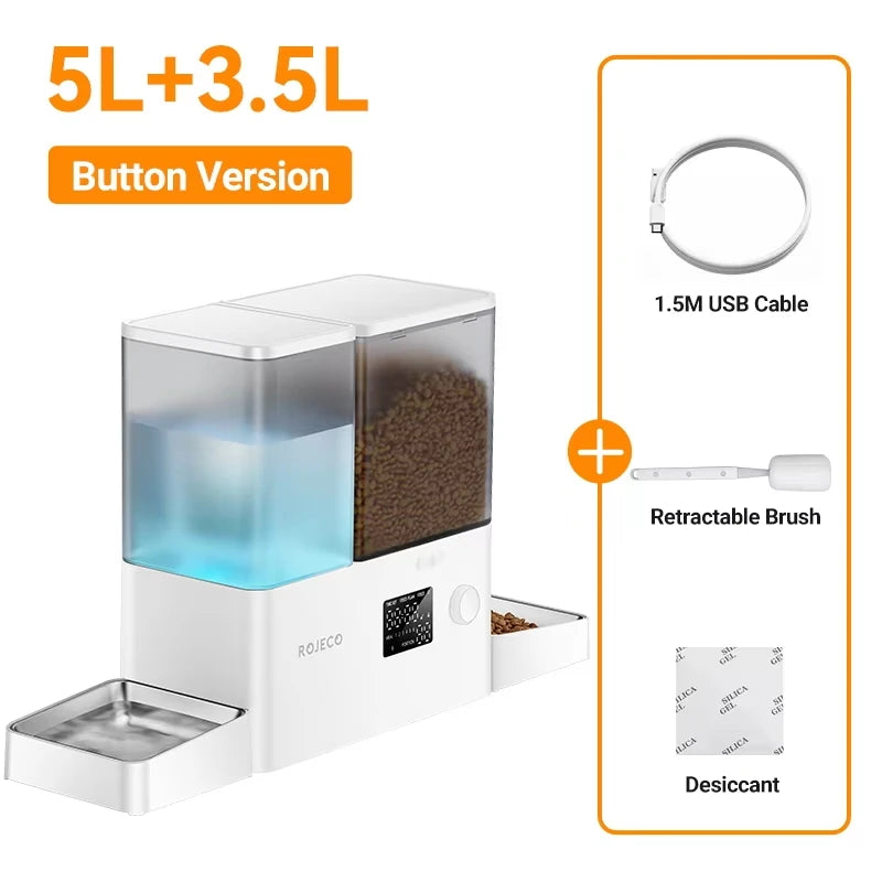 Automatic Pet Feeder with Water Fountain, 5L Food and 3.5L Water