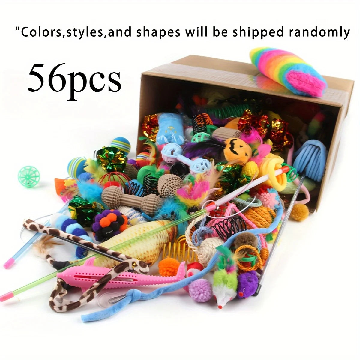 Cat Toy Mixed Pack - 56, 28 or 14 Piece Plush & Plastic Bundle – photo 8