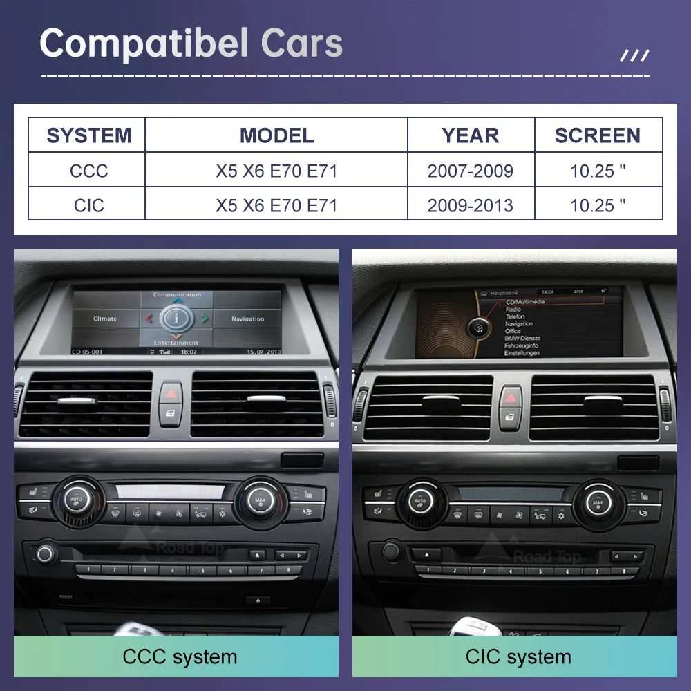 Wireless CarPlay & Android Auto Display Screen, Compatible with BMW X5 E70 & X6 E71 (CCC/CIC)