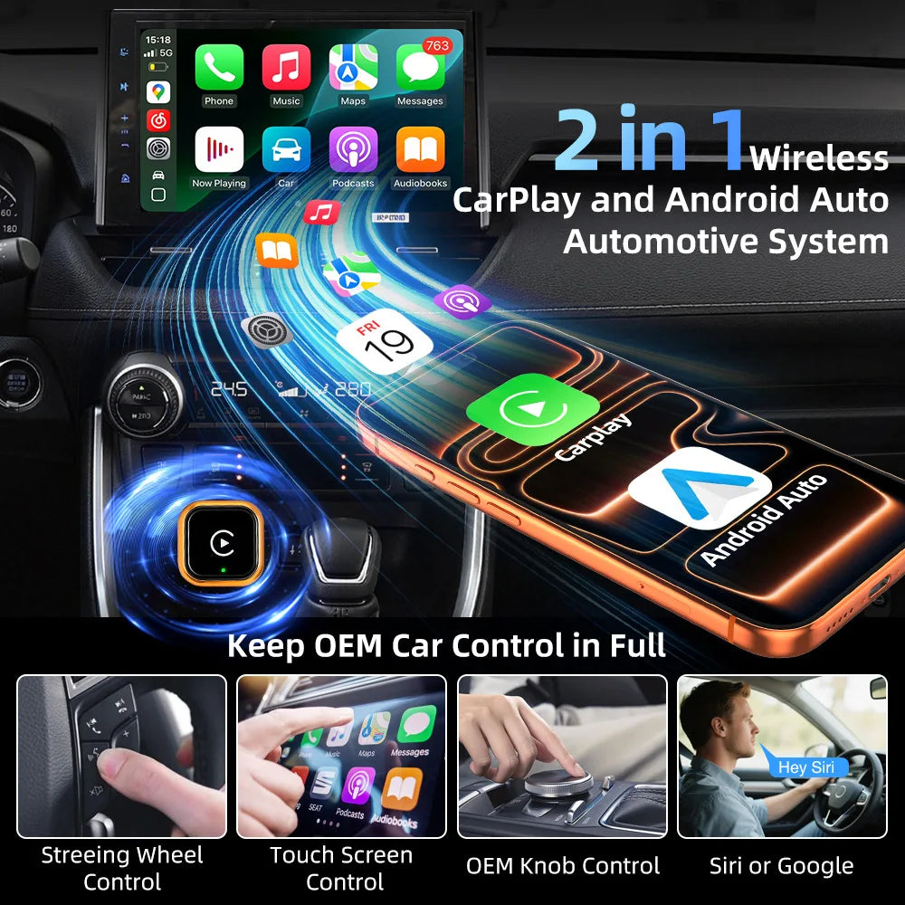 2026 Mini Wireless CarPlay Adapter Upgrade Wired to Wireless for CarPlay & Android Auto Plug and Play Fast Auto-Reconnect Stable