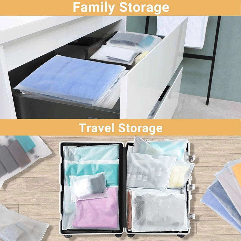 10PCS Transparent Scrub Clothes Zipper Bag PE Portable Storage Organizer Bag  Ziplock Bag Waterproof Packaging Bag