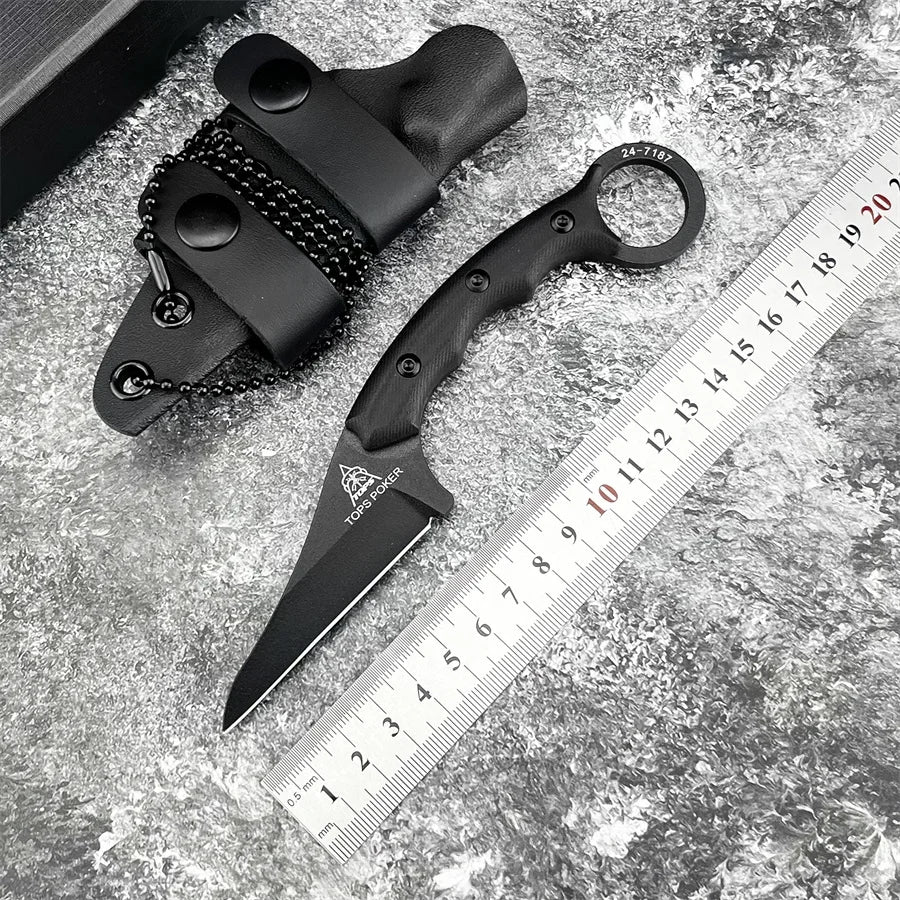 New Styles TOPS with Sheath Outdoor Straight Knife G10 Handle 8Cr13Mov Blade Camping Hunting Self-defense Multi-fuctional Tools