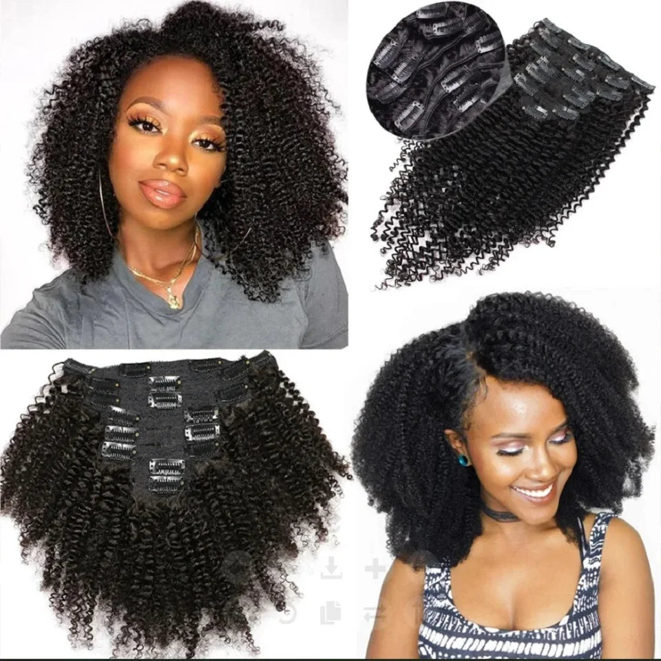 Afro Kinky Curly Clip in Hair Extensions Real Human Hair for Women Brazilian Kinky Curly Human Hair Clip in Extensions 8Pcs 120G